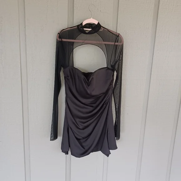 Alieva Maya Draped Corset Mini Dress Size L Women Long Sleeve Silk Satin Black - Picture 2 of 14